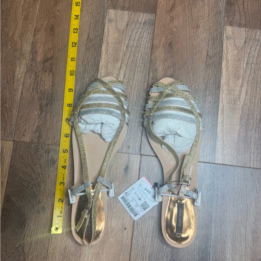 Zara Gold and Silver Strappy Flat Sandals